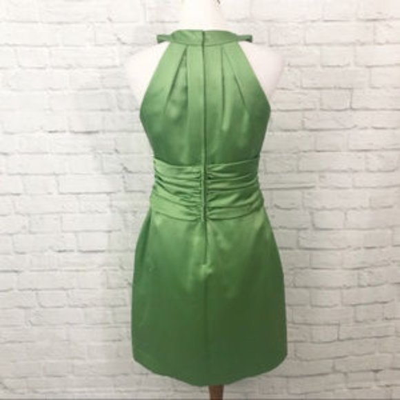 David’s Bridal Green Satin Ruched Halter Dress - Picture 3 of 4